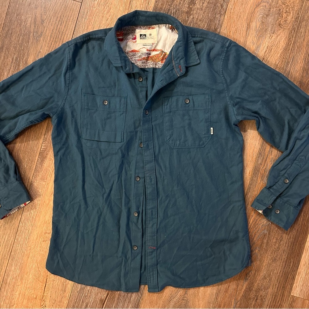 Reef Men's Teal Button-Up Shirt M